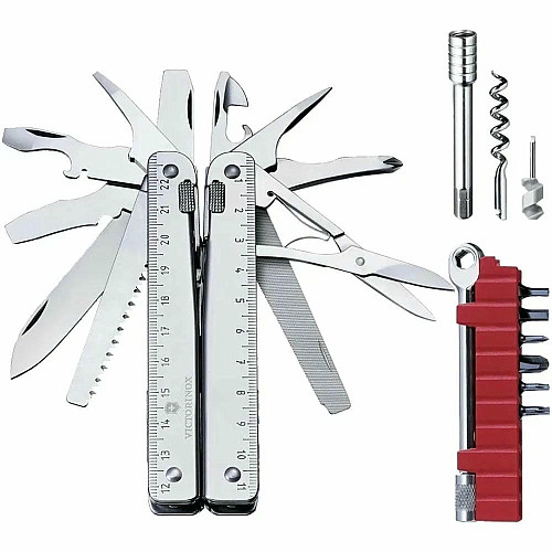 Мультитул Victorinox Swisstool X Plus Ratchet 115мм/38функ/серебристый + черный кожаный чехол