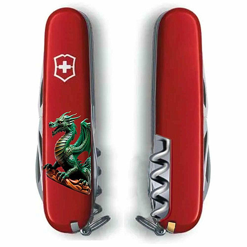 Нож Victorinox Spartan Zodiac 91мм/12функ/зеленый дракон на ветке дерева/красный