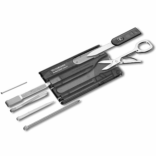 Набір Victorinox Swisscard 82х54х4мм/10функ/прозорий чорний, блістер