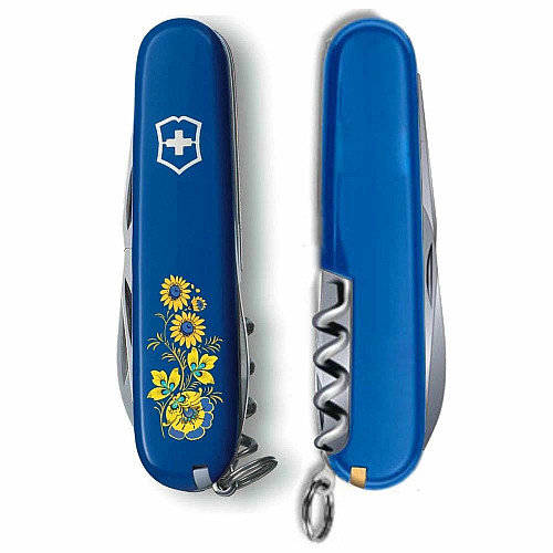 Ніж Victorinox Spartan Ukraine 91мм/12функ/квіти в укр.стилі/синій