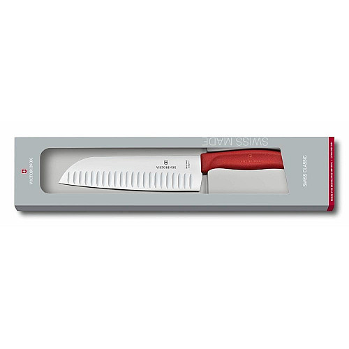 Кухонний ніж Victorinox SwissClassic Santoku, 17 см, з черв. ручкою, у подарунковому пакуванні