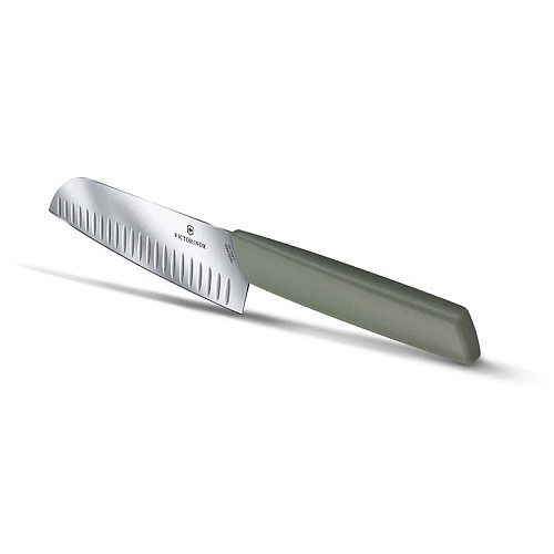 Кухонный нож Victorinox Swiss Modern Santoku, 17 см, рифл., зел. ручкой, блистер