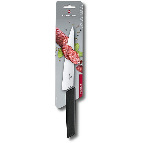 Кухонный нож Victorinox Swiss Modern Carving 6.9013.19B, 19 см, с черн. ручкой (блистер)