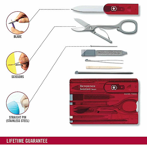 Набір Victorinox Swisscard 82х54х4мм/10функ/прозорий червоний