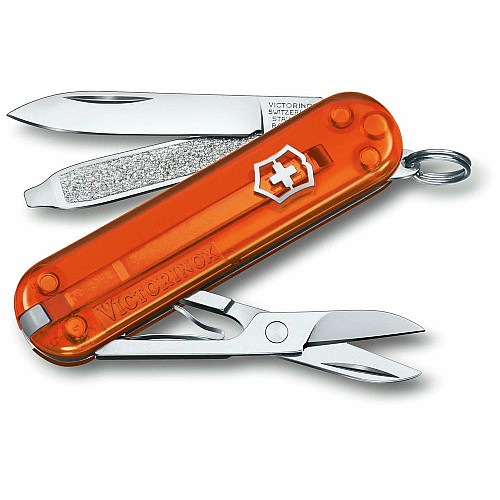 Нож Victorinox Classic SD Цвет Fire Opal Vx0.6223.T682G 58 мм/7 функций/помар.прозрачный.