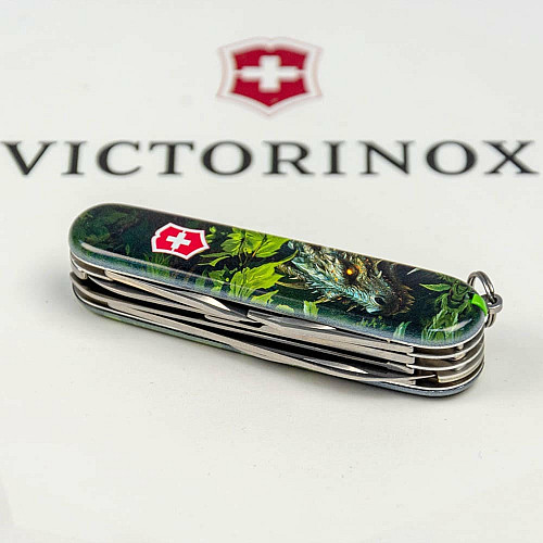 Нож Victorinox Huntsman Zodiac 91мм/15функ/Зеленый деревянный дракон/разноцветный