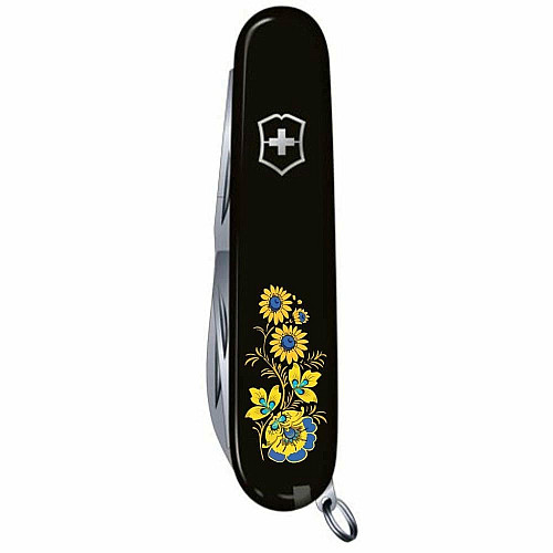 Нож Victorinox Spartan Ukraine 91мм/12функ/цветы в укр.стиле/черный