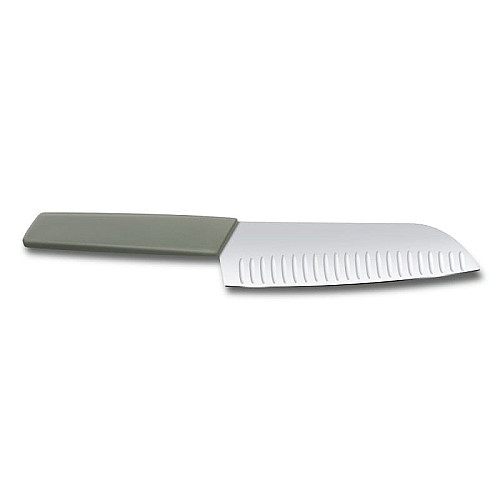 Кухонный нож Victorinox Swiss Modern Santoku, 17 см, рифл., зел. ручкой, блистер
