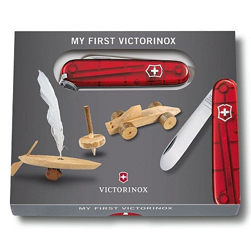 Нож Victorinox My First 84мм/9функ/прозрачный красный + цепочка 41815 + шнурок 4187
