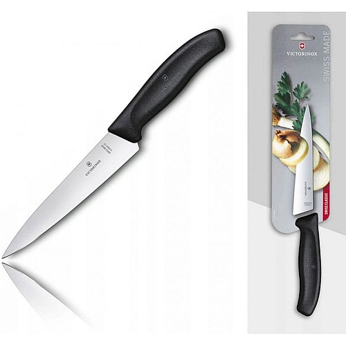 Кухонный нож Victorinox SwissClassic Carving, 15 см, черный. ручкой, блистер