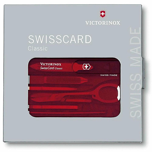 Набір Victorinox Swisscard 82х54х4мм/10функ/прозорий червоний