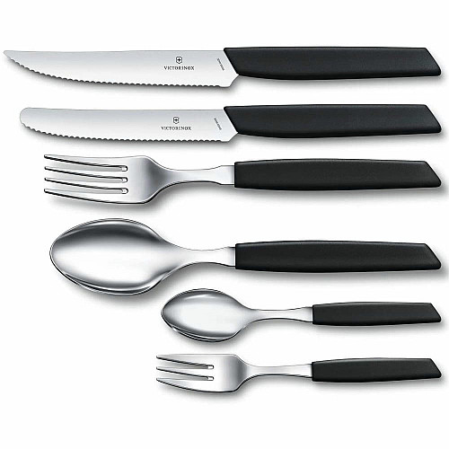 Кухонный нож Victorinox Swiss Modern Tomato&Sausage, 11 см, черный. ручкой