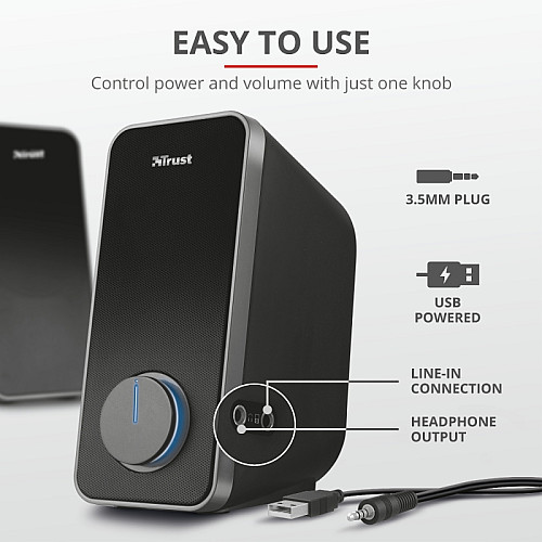 Акустична система Trust Arys 2.0, 14Вт, USB/AUX, чорний