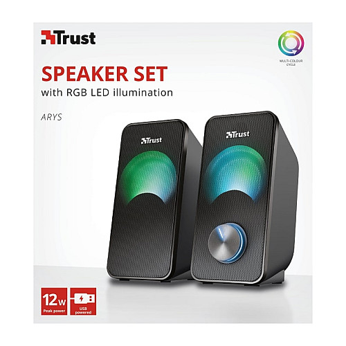 Акустична система Trust Arys 2.0, 14Вт, USB/AUX, RGB, чорний