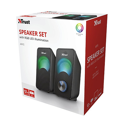 Акустична система Trust Arys 2.0, 14Вт, USB/AUX, RGB, чорний