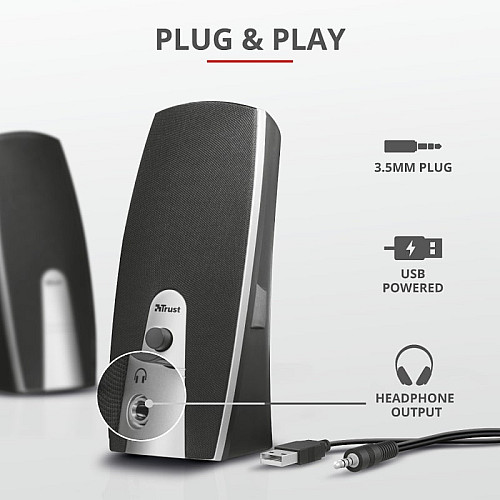 Акустическая система Trust Mila 2.0, USB/AUX, черный
