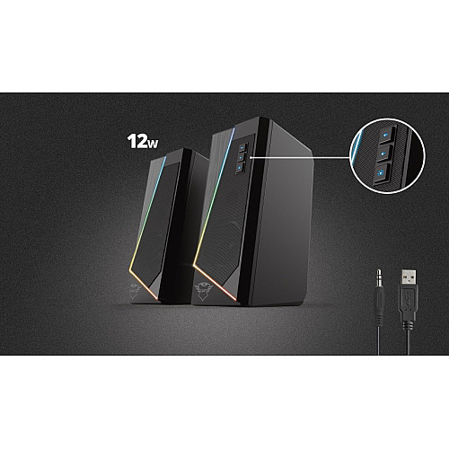 Акустическая система Trust GXT 609 Zoxa 2.0, USB/AUX, RGB, черный