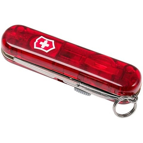 Накладка на ніж Victorinox передня, з логотипом та ліхтариком, 58 мм, прозора червона