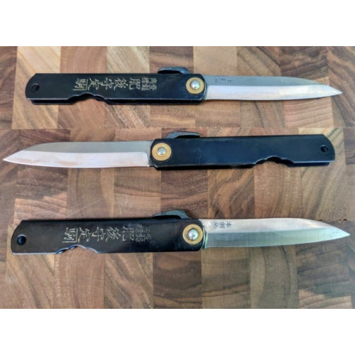Ніж складаний Higonokami 100 mm, Shirogami сталь, рукоятка - латунь (чорна), HONMAMON (1115380)