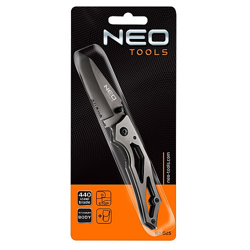 Нож складной Neo Tools, 167мм, лезвие 70мм, фиксатор, титановый корпус, чехол