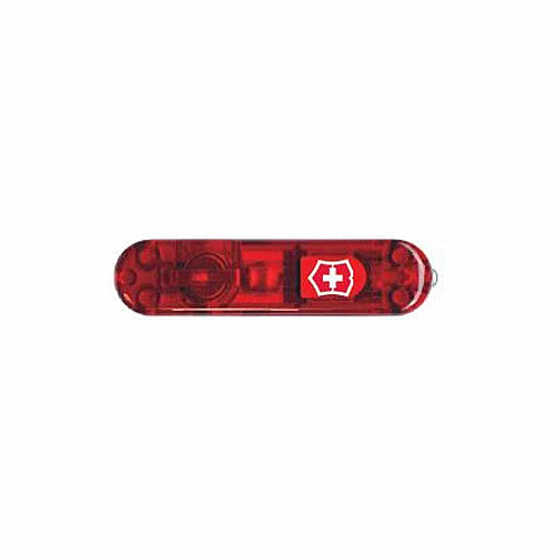 Накладка на ніж Victorinox передня, з логотипом та ліхтариком, 58 мм, прозора червона