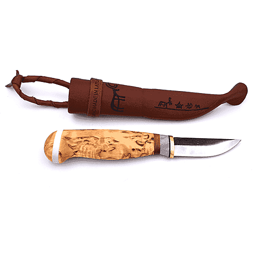 Нож LAPPI Puukko 62, 80CrV2 62x18x3.2, рукоять - карельская береза, чехол - кожа (14210)