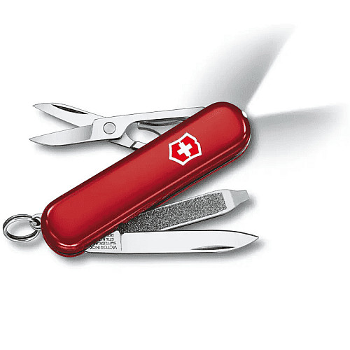 Накладка на нож Victorinox передняя, с логотипом и фонариком, 58 мм, красная