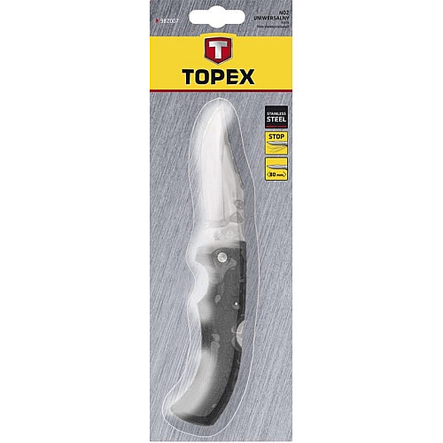 Нож складной TOPEX, 210мм, лезвие 90мм, фиксатор, держатель прорезиненный