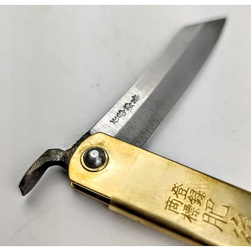 Нож складной Higonokami 90 mm, Aogami сталь, рукоятка - латунь, Honmamon (1115371)