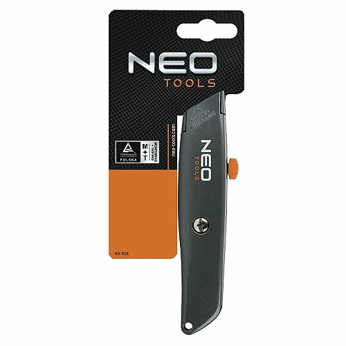 Нож строительный трапецевидный складной Neo Tools, 18мм, корпус металлический, 155мм