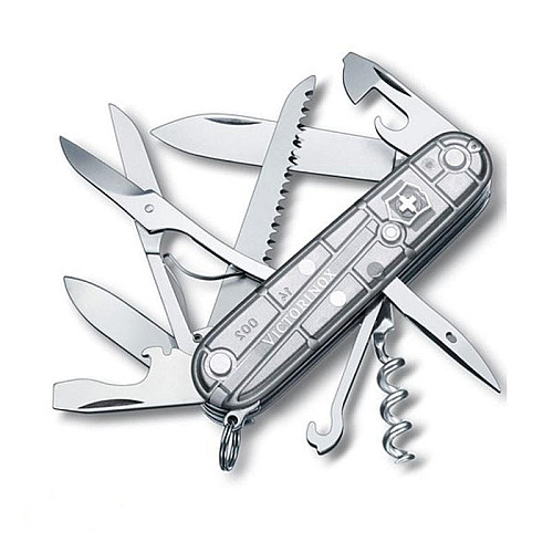 Накладка на ніж Victorinox передня, з логотипом,  91 мм, прозора срібляста