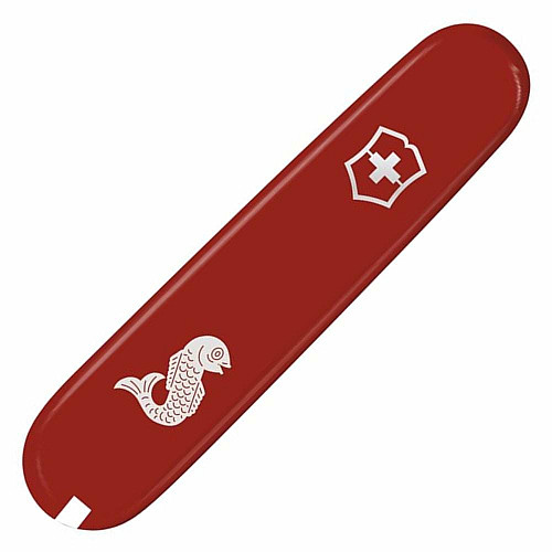 Накладка на нож Victorinox Va+und Fish передняя, с логотипом и рисунком, 91 мм, красная