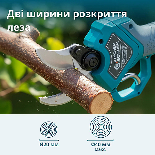 Секатор акумуляторний Konner&Sohnen KS CPS20V-40 CASE 20В акб 1х2А·год d 20-40мм ЗП кейс 1.0кг