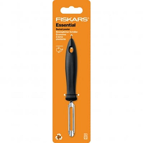 Кухонний ніж Fiskars Essential Black з рухомим лезом для чищення овочів 6 см, з чорн. ручкою (1065586)