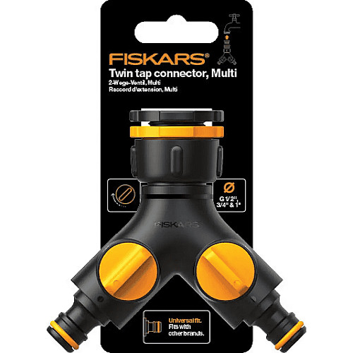 Конектор двоканальний Fiskars з клапанами Увімк/Вимк (1027061)