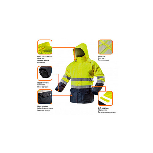 Куртка рабочая Neo Tools Visibility, повышенной видимости, материал Oxford 300D, XXL(56), желтый