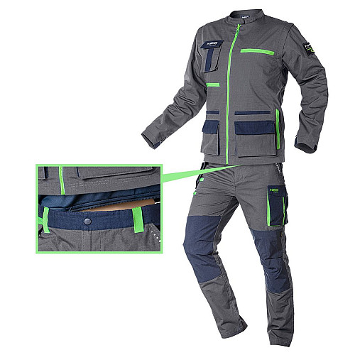 Брюки рабочие Neo Tools Premium, 100% хлопок, ткань Ripstop, усиление тканью Cordura, XS(46), серо-синий