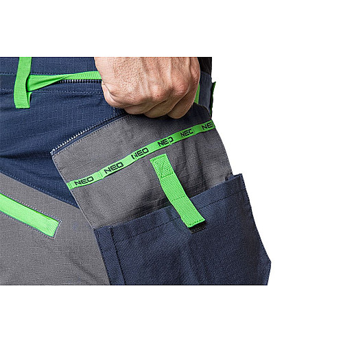 Брюки рабочие Neo Tools Premium, 100% хлопок, ткань Ripstop, усиление тканью Cordura, XS(46), серо-синий