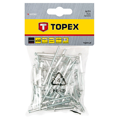 Заклепки TOPEX, алюминиевые, 3.2x10мм, 50шт