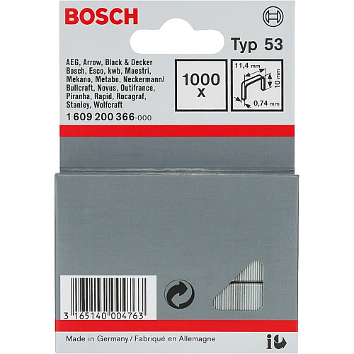 Металеві скоби Bosch Professional тип 53, 10х11.4х0.74мм, 1000шт