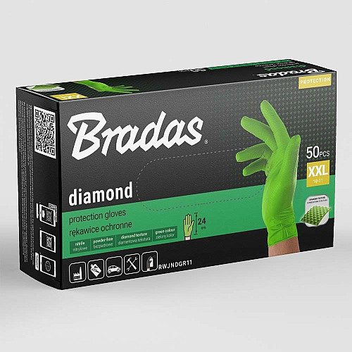Защитные перчатки DIAMOND, нитриловые, XXL размер 10-11, зеленые, RWJNDGR11
