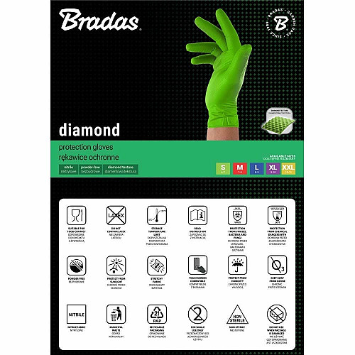 Защитные перчатки DIAMOND, нитриловые, XXL размер 10-11, зеленые, RWJNDGR11