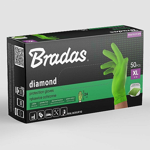 Защитные перчатки DIAMOND, нитриловые, XL размер 9-10, зеленые, RWJNDGR10