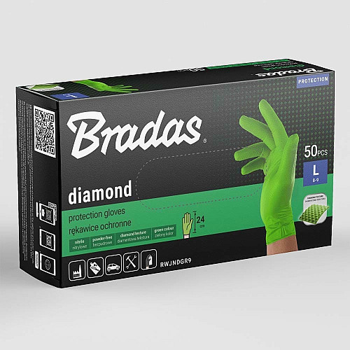 Защитные перчатки DIAMOND, нитриловые, L размер 8-9, зеленые, RWJNDGR9