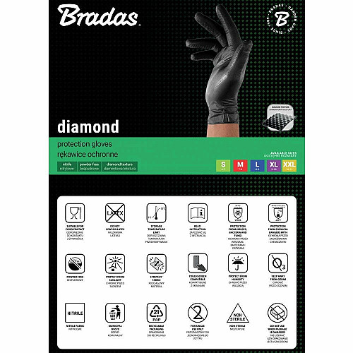 Нитриловые защитные перчатки, DIAMOND, размер L, 8-9, черный, RWJNDBC9