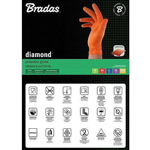 Нитриловые защитные перчатки, DIAMOND, размер XXL, 10-11, оранжевые, RWJNDOR11
