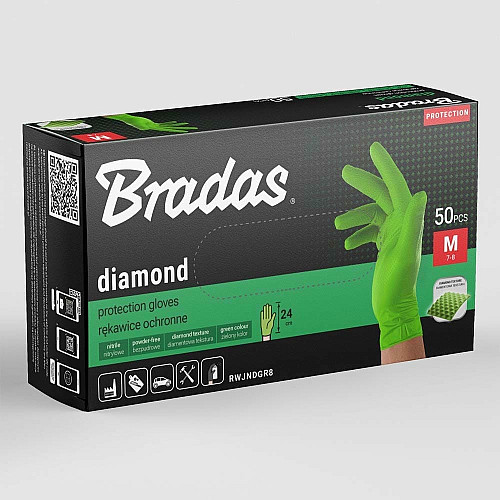Защитные перчатки DIAMOND, нитриловые, размер M 7-8, зеленые, RWJNDGR8