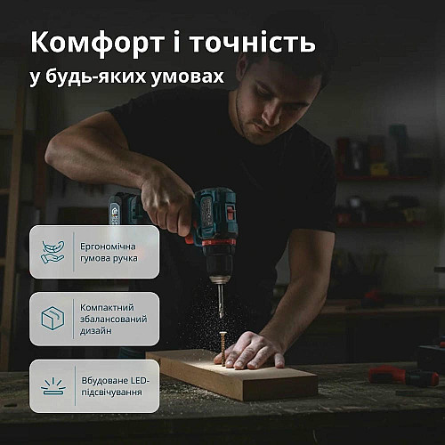 Шуруповерт-дрель ударная аккумуляторная Konner&Sohnen KS ID20V-60 KIT 74 18В 1х2А·час 60Нм 0-450·0-1900об/мин LED-свет ЗУ набор сверл и бит 74шт кейс 4.3кг