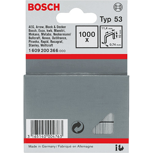 Металеві скоби Bosch, тип 53, 10х11.4х0.74мм, 1000шт