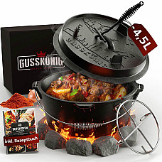 Чавунний казан Gusskönig 4,5 л з кришкою-пательнею + книга рецептів, підйомник кришки І підставка